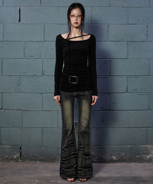 Strap Shirring Top (BLACK)