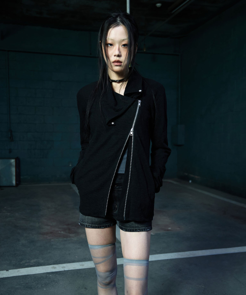 Drape Collar Zip Up (BLACK)