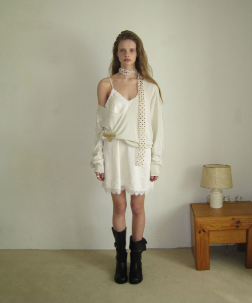 Aloha lace satin mini dress - Cream