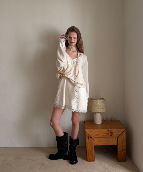 Aloha lace satin mini dress - Cream