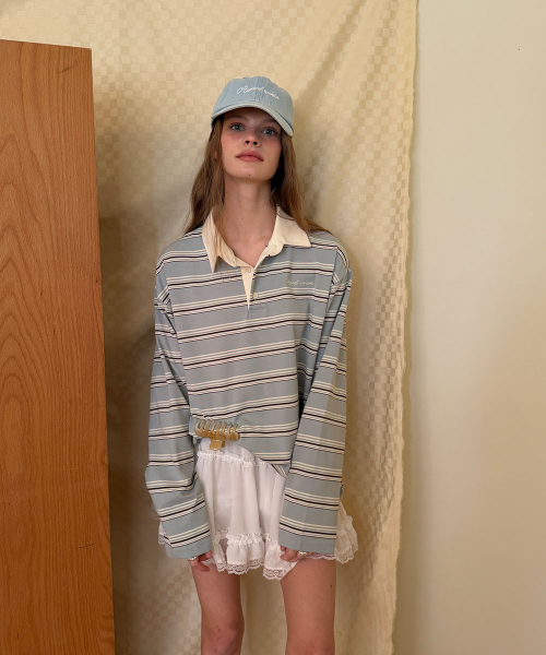 Maple stripe PK t shirt - Skyblue