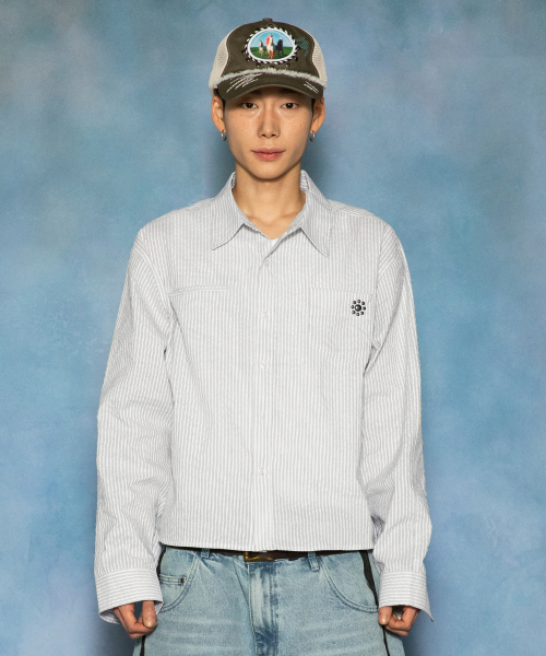 GS016 스터드 포인트 크롭 긴팔 셔츠 (WHITE)
