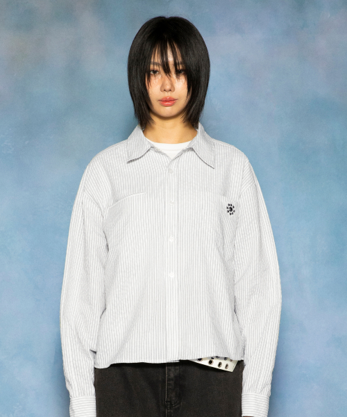 GS016 스터드 포인트 크롭 긴팔 셔츠 (WHITE)