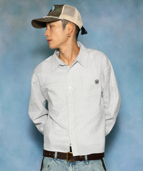 GS016 스터드 포인트 크롭 긴팔 셔츠 (WHITE)