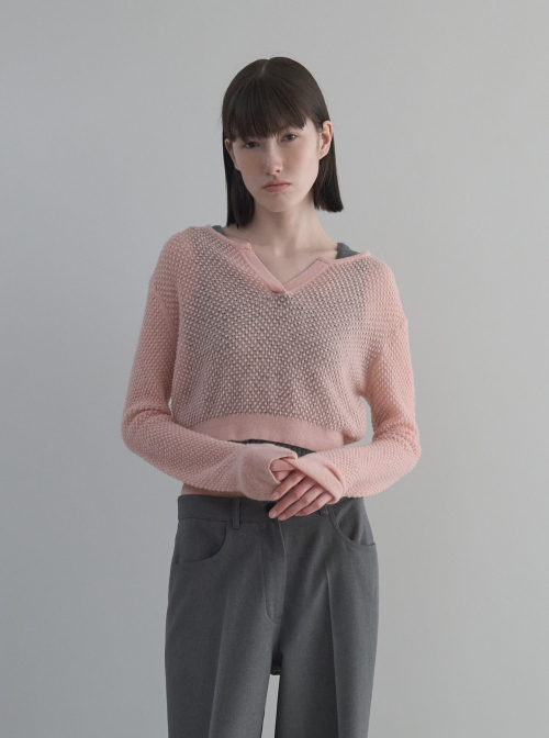 Textured Henley Pullover [PINK]