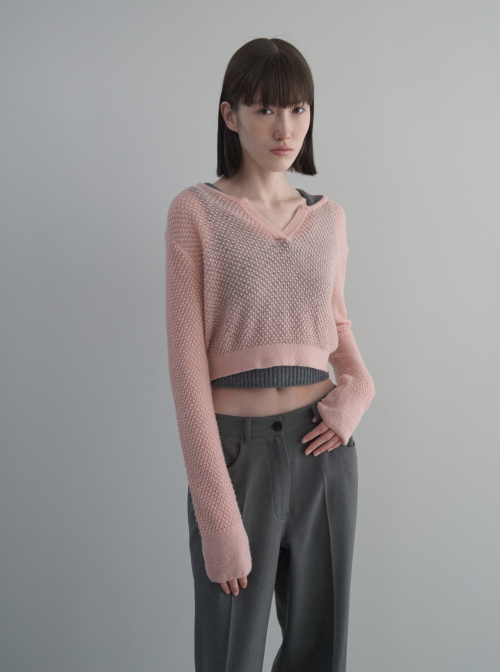 Textured Henley Pullover [PINK]