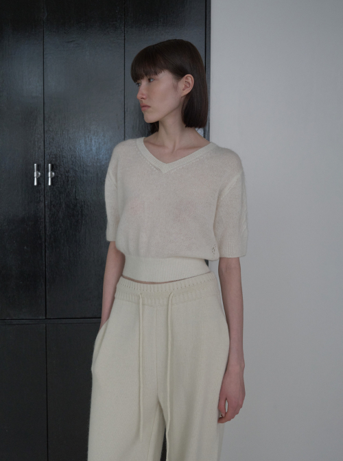 Alpaca V-neck Half Sleeve Pullover [IVORY]