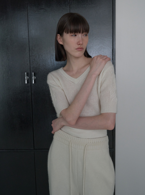 Alpaca V-neck Half Sleeve Pullover [IVORY]