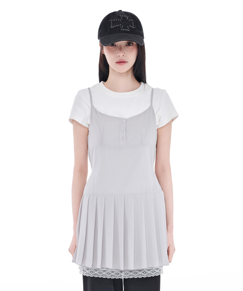 Pleated Chiffon Mini Dress (Light Gray)