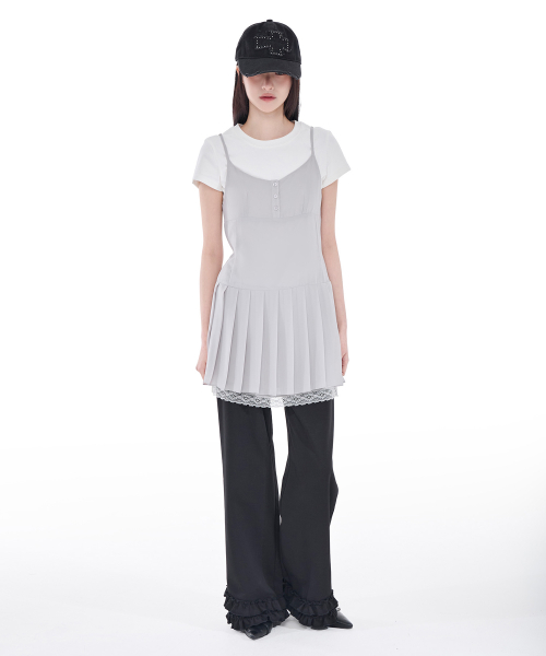 Pleated Chiffon Mini Dress (Light Gray)