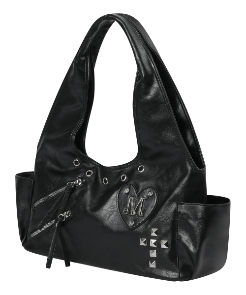 ROMIA HEART PATCH CROSS STUD SHOULDER BAG UNISEX