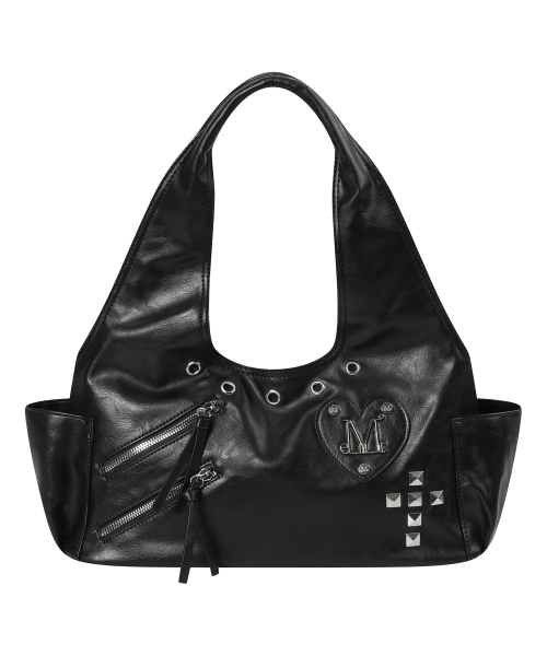 ROMIA HEART PATCH CROSS STUD SHOULDER BAG UNISEX