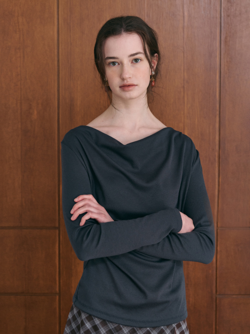 GRACE draped t-shirt_NAVY