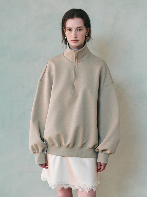 BELLY highneck half zip-up sweatshirt_KHAKI