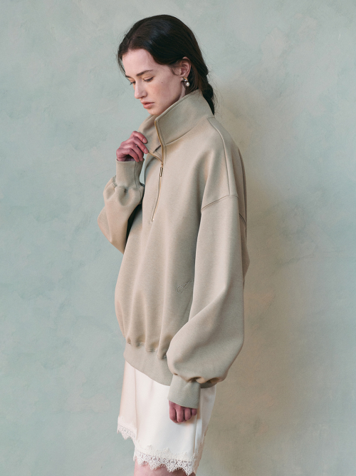BELLY highneck half zip-up sweatshirt_KHAKI