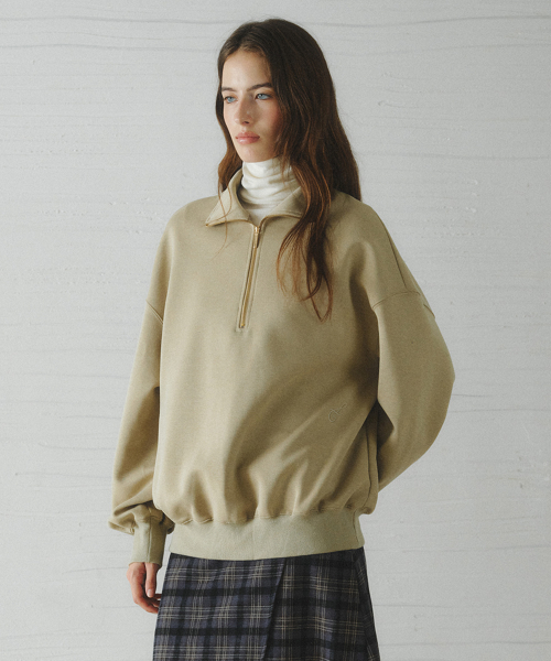 BELLY highneck half zip-up sweatshirt_KHAKI