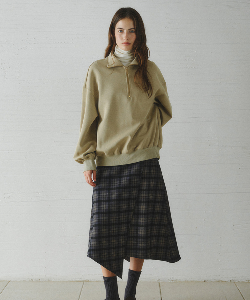 BELLY highneck half zip-up sweatshirt_KHAKI