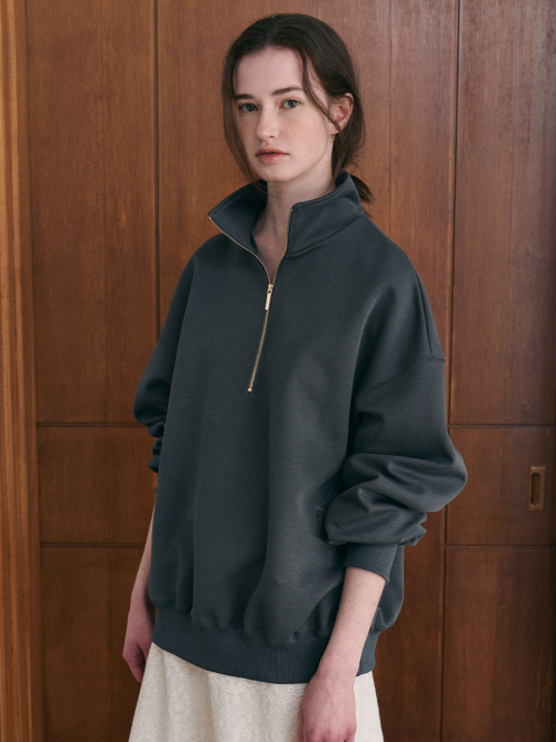 BELLY highneck half zip-up sweatshirt_CHARCOAL
