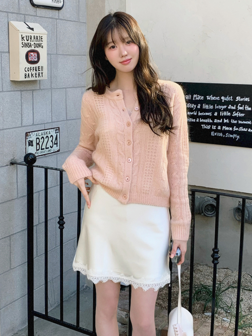 JASMIN cable mohair knit cardigan_PINK