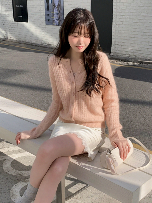 JASMIN cable mohair knit cardigan_PINK