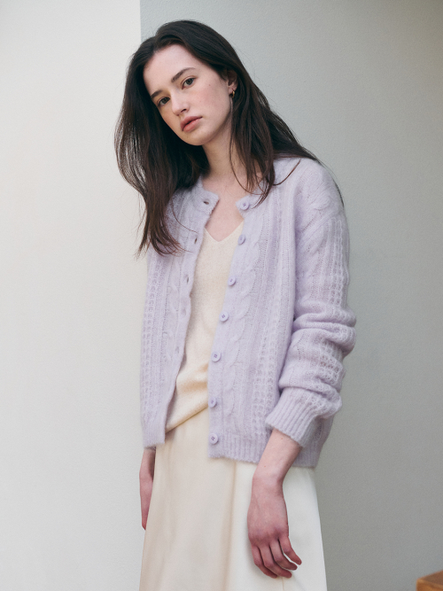 JASMIN cable mohair knit cardigan_PURPLE