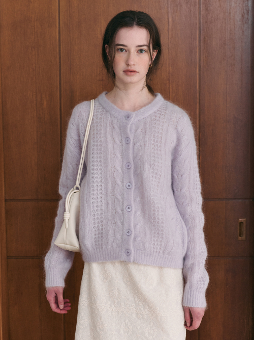 JASMIN cable mohair knit cardigan_PURPLE