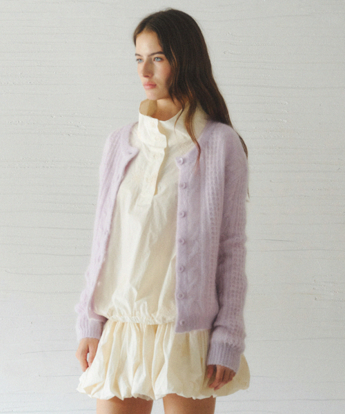 JASMIN cable mohair knit cardigan_PURPLE