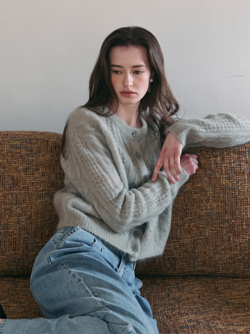 JASMIN cable mohair knit cardigan_MINT