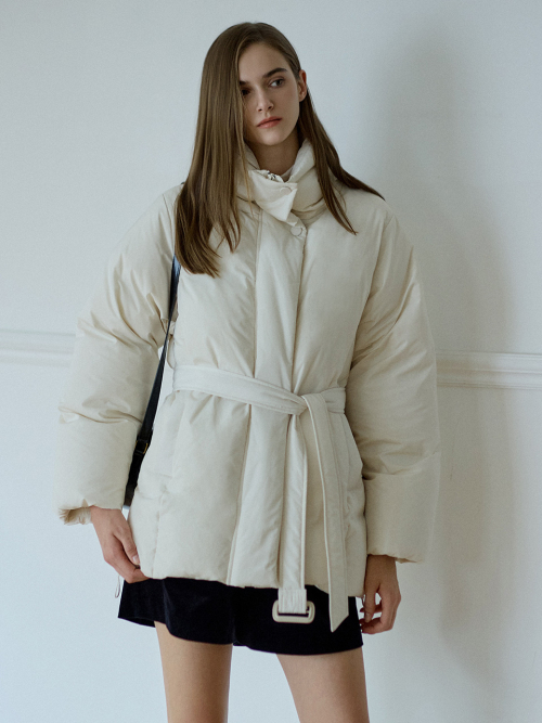 High Neck Belted Half Down Jumper Cream AT5JUF053CR