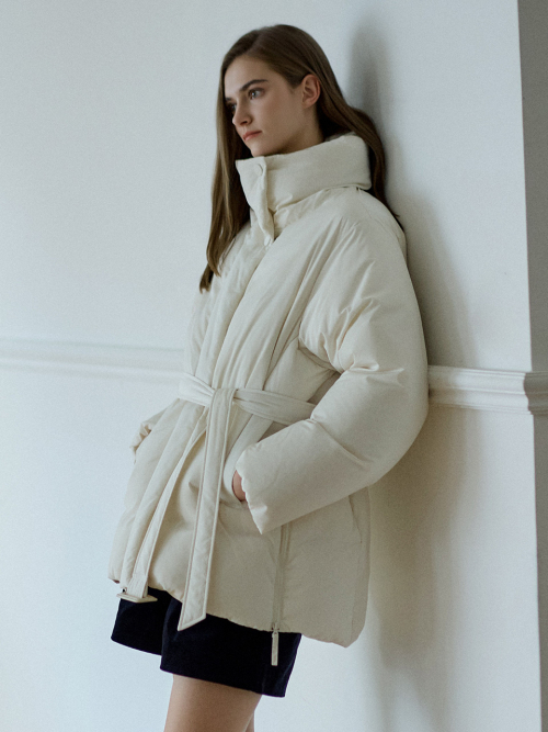 High Neck Belted Half Down Jumper Cream AT5JUF053CR