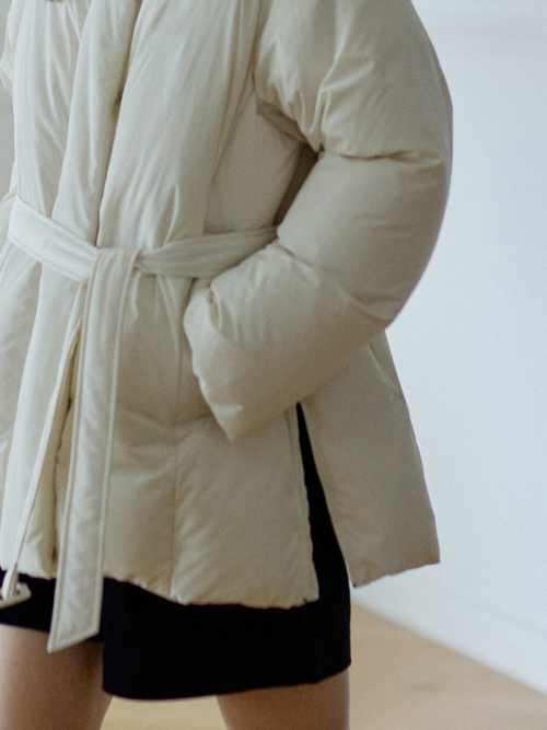 High Neck Belted Half Down Jumper Cream AT5JUF053CR