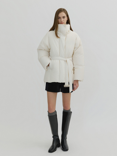 High Neck Belted Half Down Jumper Cream AT5JUF053CR