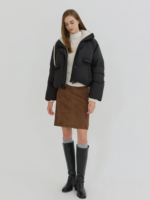 Knit Hooded Crop Down Padding Black AT5JUF055BK