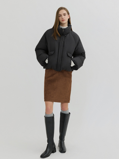 Knit Hooded Crop Down Padding Black AT5JUF055BK