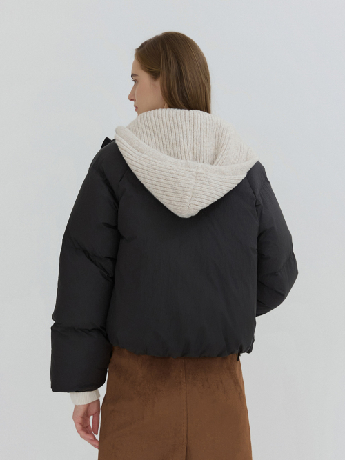 Knit Hooded Crop Down Padding Black AT5JUF055BK