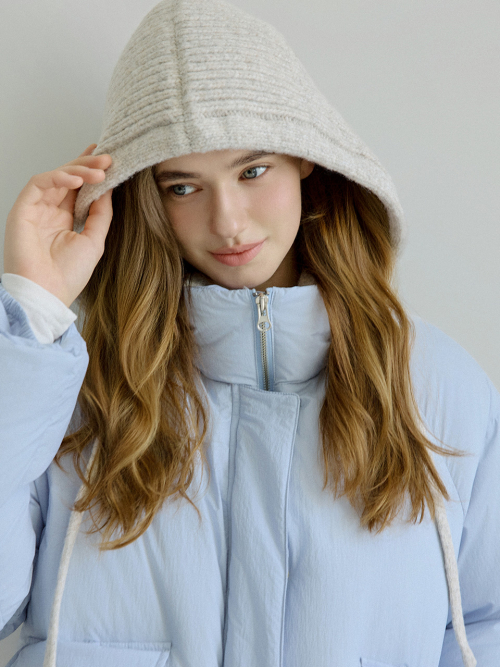 Knit Hooded Crop Down Padding Sky Blue AT5JUF055SL