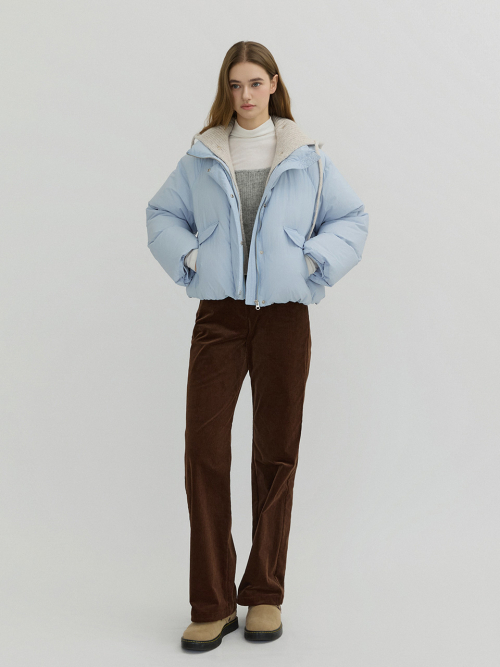 Knit Hooded Crop Down Padding Sky Blue AT5JUF055SL
