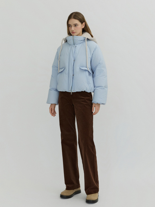 Knit Hooded Crop Down Padding Sky Blue AT5JUF055SL