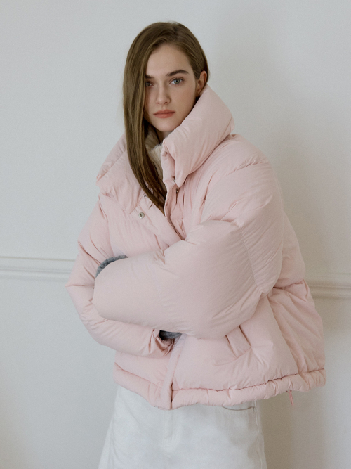 Folded Collar Short Down Padding Pink AT5JUF056PN