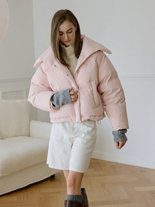 Folded Collar Short Down Padding Pink AT5JUF056PN