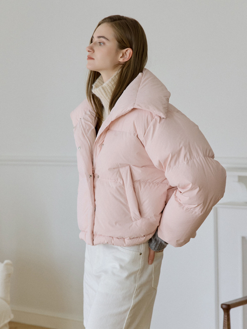 Folded Collar Short Down Padding Pink AT5JUF056PN