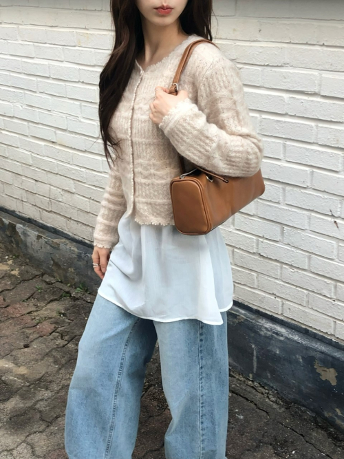 DALENA scasi mohair knit cardigan_BEIGE
