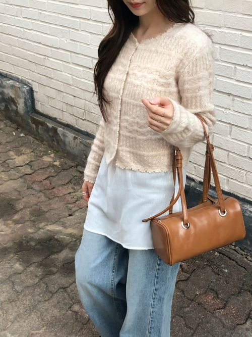 DALENA scasi mohair knit cardigan_BEIGE