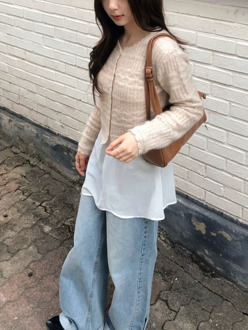 DALENA scasi mohair knit cardigan_BEIGE
