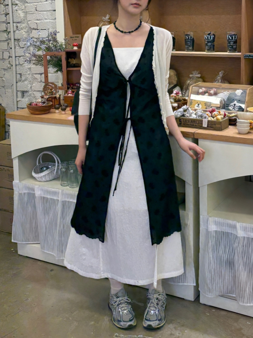 ELINA layered lace dress_BLACK