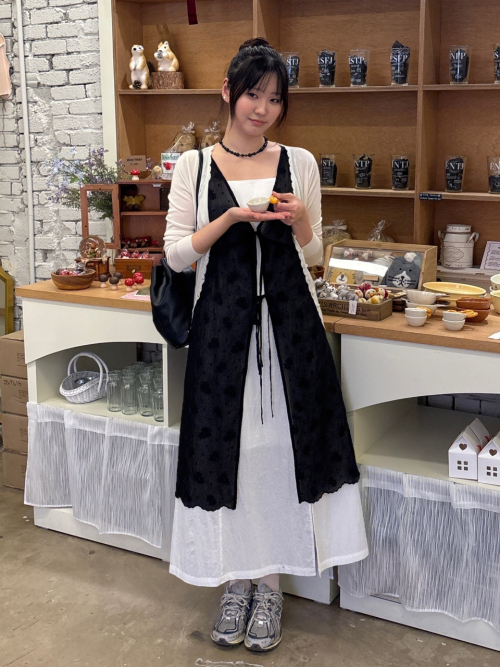 ELINA layered lace dress_BLACK