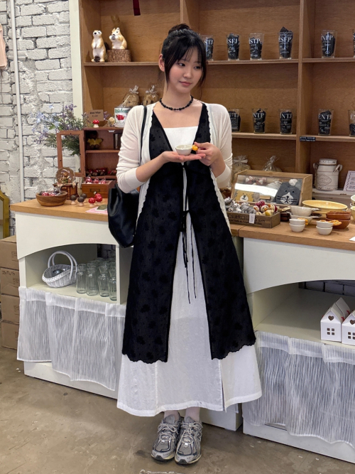 ELINA layered lace dress_BLACK