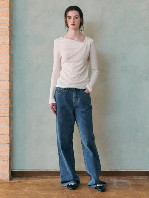 PONY wide denim pants_DEEP BLUE