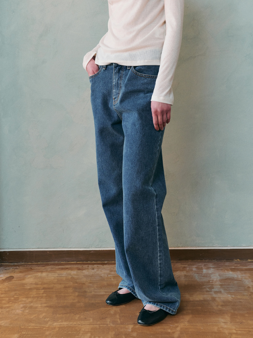 PONY wide denim pants_DEEP BLUE