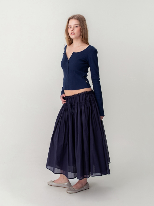 LACE STRING GATHERED LONG SKIRT (NAVY)